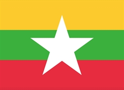 [ai] The national flag of Myanmar featuring horizontal stripes of yellow, green, and red with a white five-pointed star in the center.